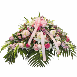 pink sympathy casket spray