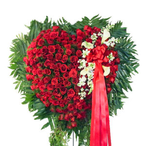Sympathy Red Rose Heart Standing Spray