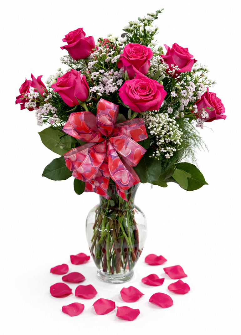 hot pink dozen roses